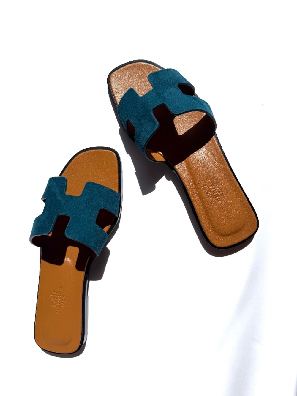 HERMES Oran Vert Mousse Green Suede Leather Slide Sandals 36.5 6
